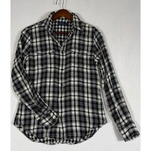 Polo Ralph Lauren Black White Plaid Snap Button Western Shirt Cotton Womens 8